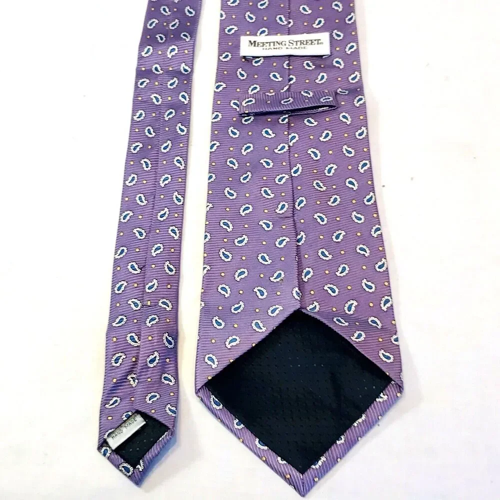 Meeting Street Tie Repp Weave Lavender Purple Paisley Dot Handmade Silk Summery